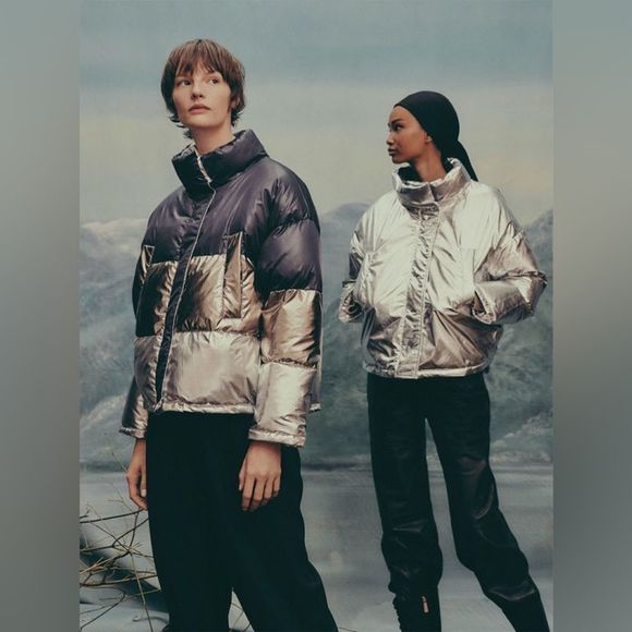 Zara Jackets & Blazers - ZARA REVERSIBLE METALLIC PUFFER XL